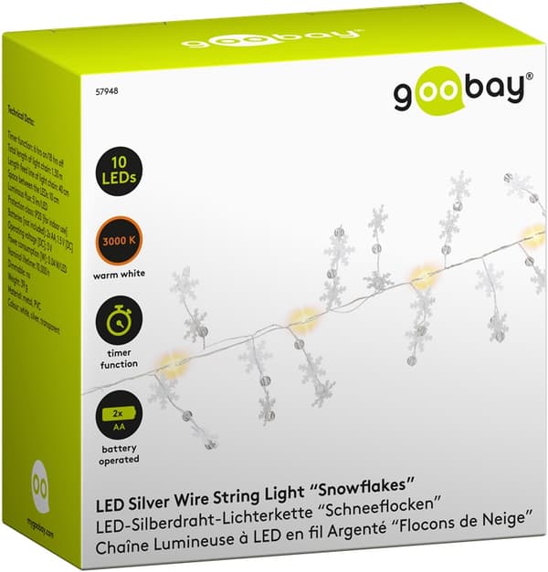 10 LED lyskæde sølvtråd "Snowflakes"