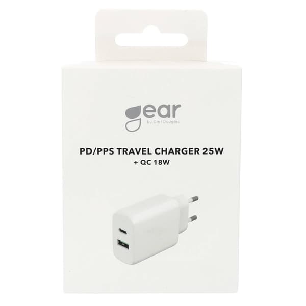 Lader 220V 1xUSB-C + 1xUSB-A PD/PPS 25W + 18W QC Hvitit