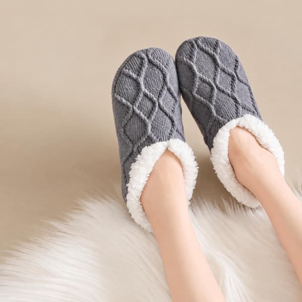 Lammsullfodrade halkfria varma golvstrumpor - One Size Par DarkGrey