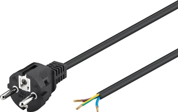 Kabel for beskyttelseskontakt for montering, 2 m, sort