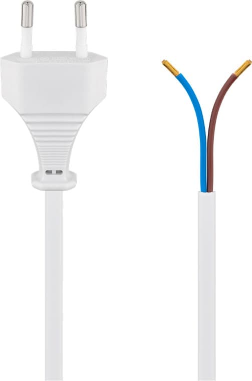 Kabel med euro-stik til montering, 1,5 m, hvid
