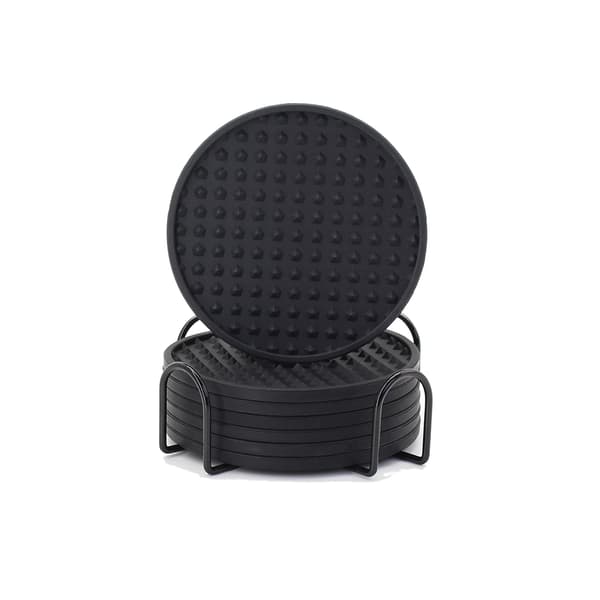 Sett med 6 silikonkaffeunderlegg med holder Black