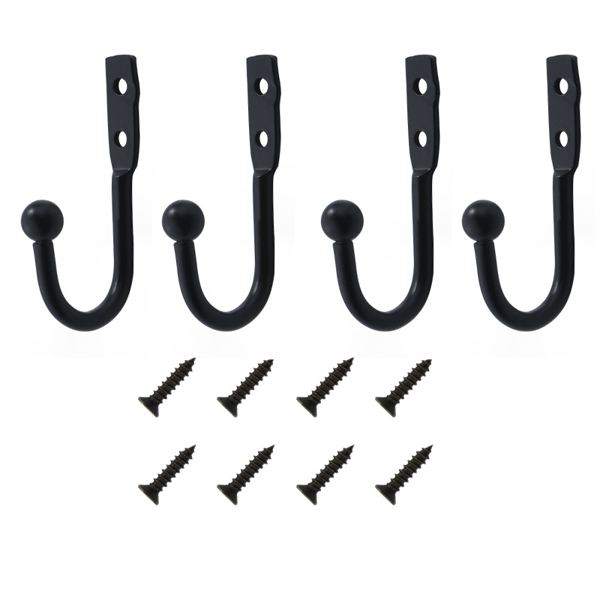 Seinäkoukut ruuveilla 4 kpl Black