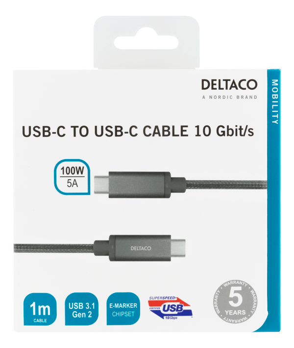 USBC SuperSpeed cable 1m braided USB 3.1 Gen 2 10 Gbps 100W