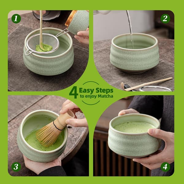Elegant Sort Matcha Piskesæt - 7 Dele Keramik & Bambus