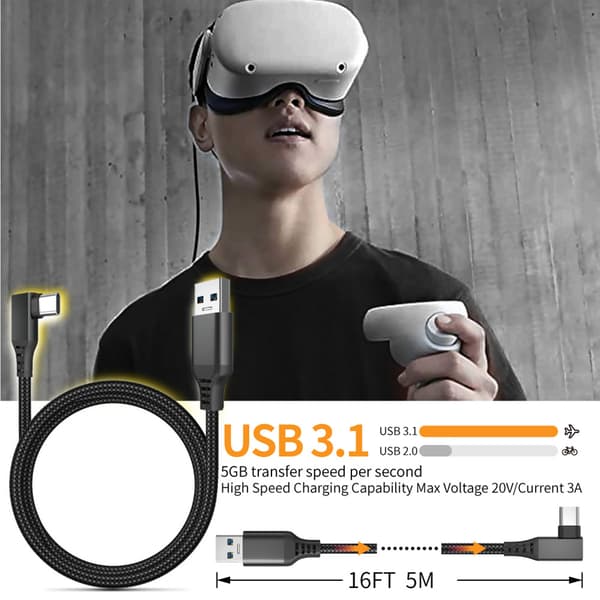 Overgangskabel Oculus Quest 2 USB-C / USB-A 5 m