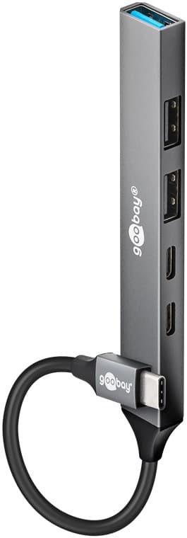 Ohut 5-porttinen USB-keskitin, USB-C™–USB-C™/USB-A, 5 Gbit/s