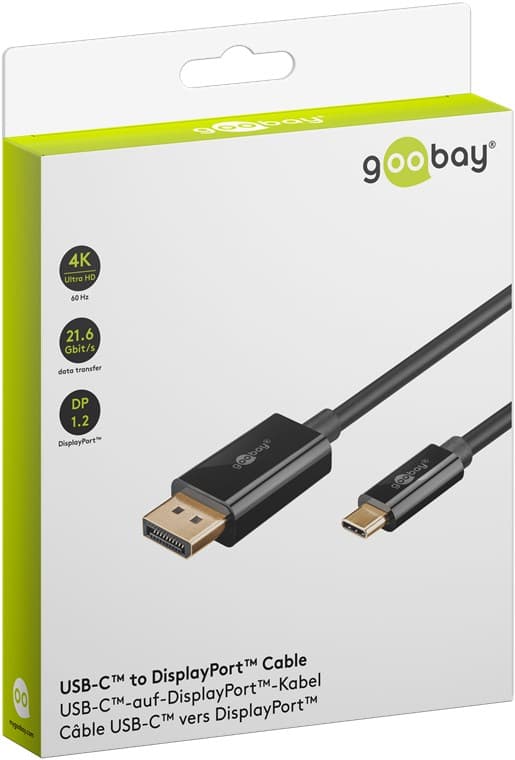 USB-C™-till-DisplayPort™-kabel, 3 m, svart