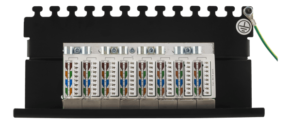 Patch Panel, 8xRJ45, Cat6a, wall-mountable, metal, black