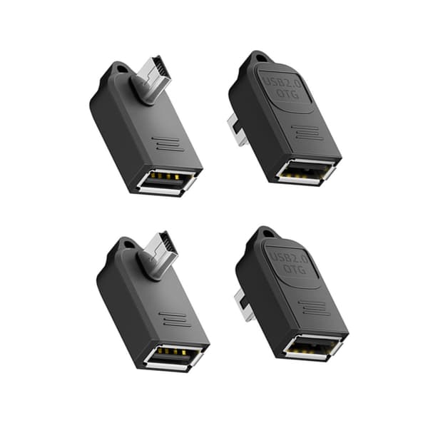 90 asteen mini-USB uros–USB-A naaras OTG-sovitin 4 kpl avainperillä, USB2.0 480Mbps, ABS, musta