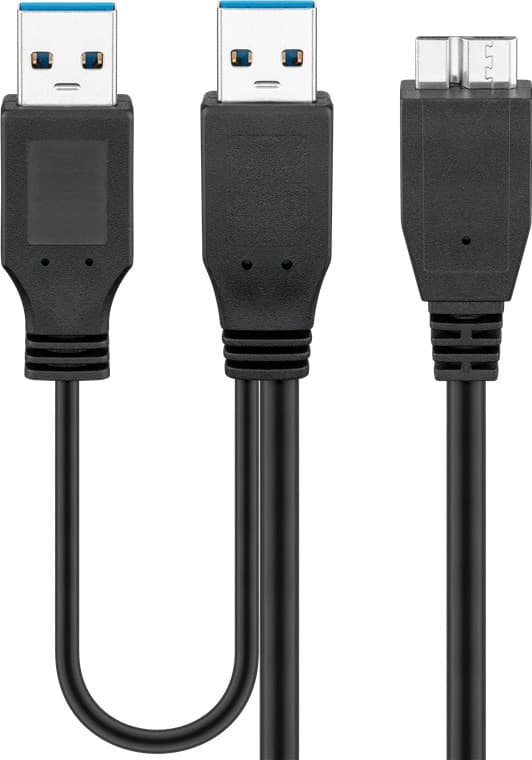 USB 3.0 Dual Power SuperSpeed -kaapeli, musta