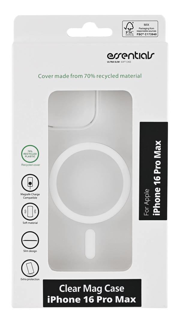 iPhone 16 Pro Max recycled clear back cover, mag, transpar.