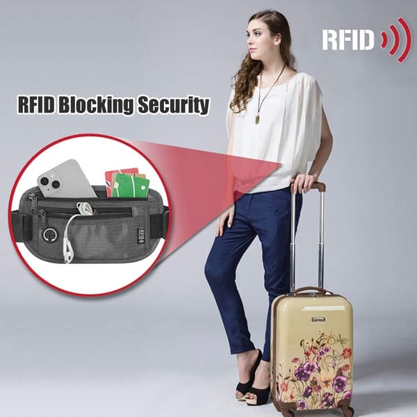 Midjeväska med RFID-Blockering - Förhindra Stöld Grey