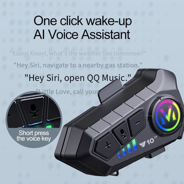 Bluetooth Intercom Headset for Helmets V10-2X Black Compatible with Multiple Devices Hard Mic
