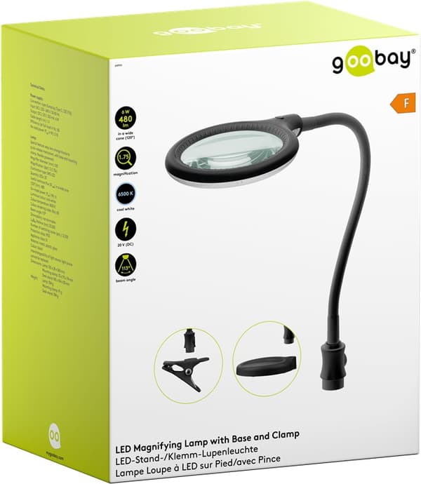 LED forstørrelseslampe med stativ/klemme, 6 W, sort