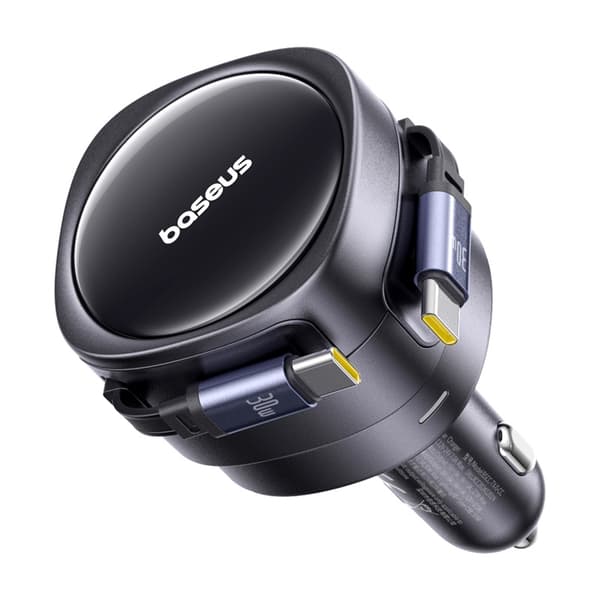 Baseus Enjoyment Max biloplader med USB-C+USB-C kabler 60W Sort