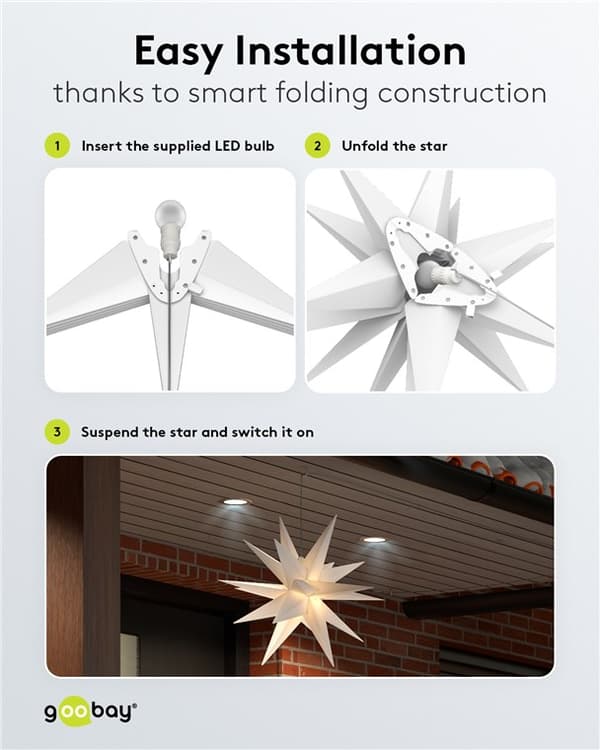 LED julestjerne 3D, Ø 56 cm, med netkabel