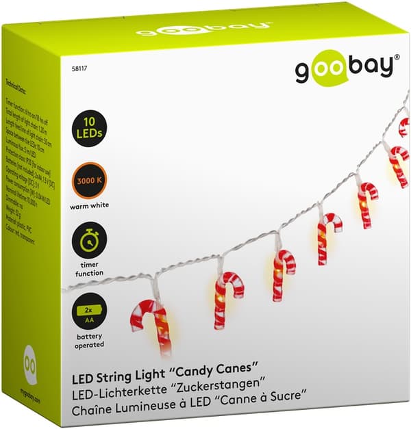 10 LED lyskæde "Slikstokke"