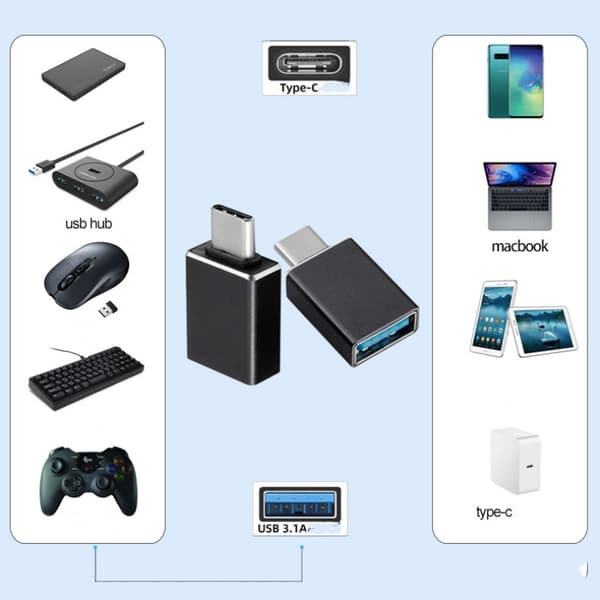 USB C - USB 3.1 -sovitin alumiiniseoksesta Silver