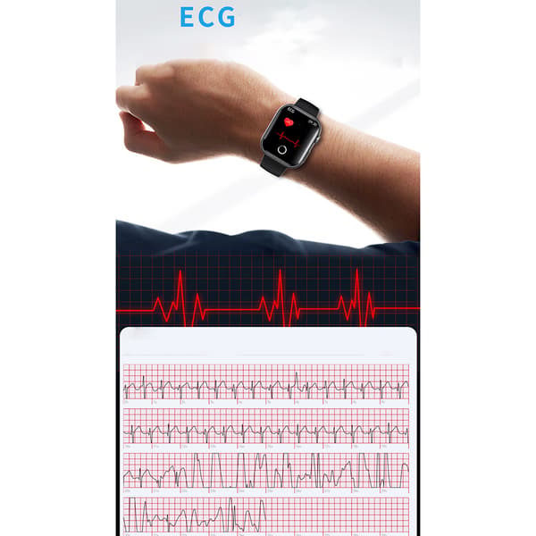 Smart EKG-ur, pulsmåler, fitnesstracker, med flere sportstilstande Black Silicone strap