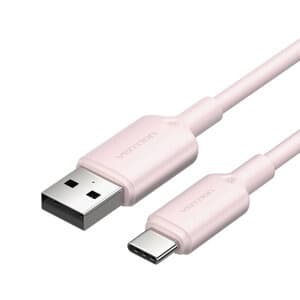 USB 2.0 A - USB-C 3A -kaapeli Vention CTQPH 2M (vaaleanpunainen)