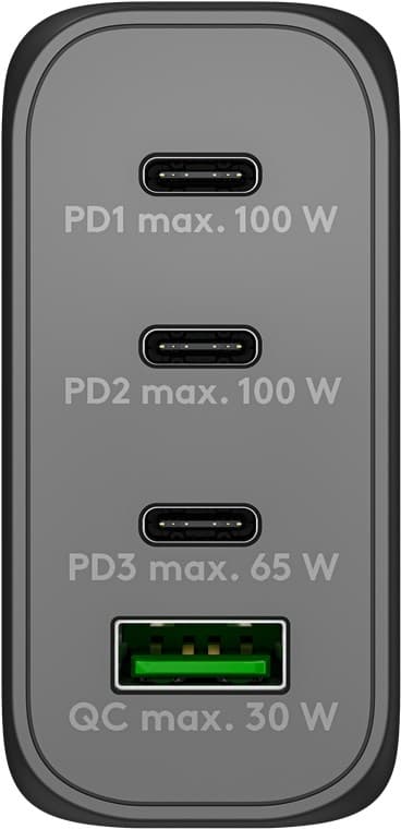 USB-C™ PD GaN multiport hurtiglader (100W) svart