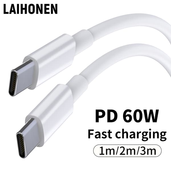 3 m hurtigladekabel, USB C til USB C-kabel 60 W