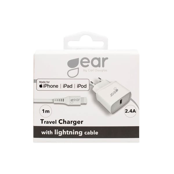 Lader 220V 1xUSB-A 2,4A HvitLightning Kabel 1m MFI C89