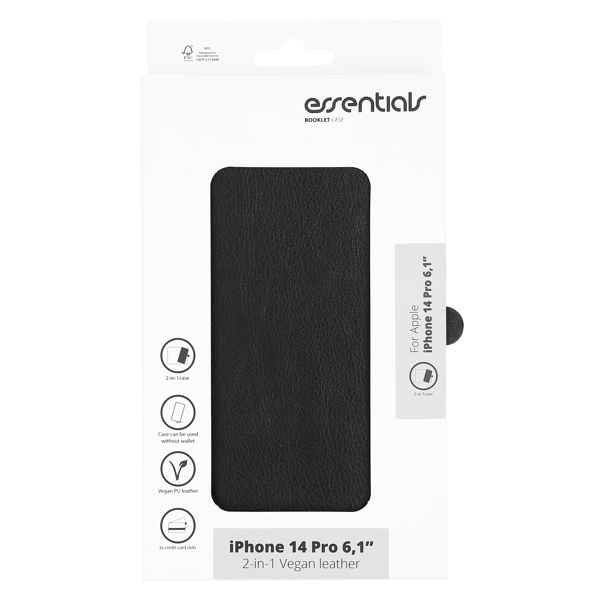 iPhone 14 Pro PU wallet, detach, 3 card,Black