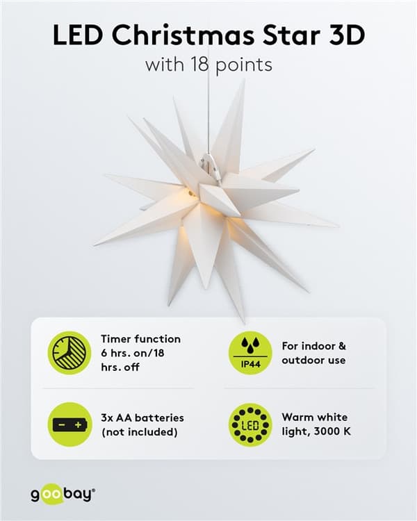 LED-julstjärna 3D, Ø 56 cm, batteridrivet