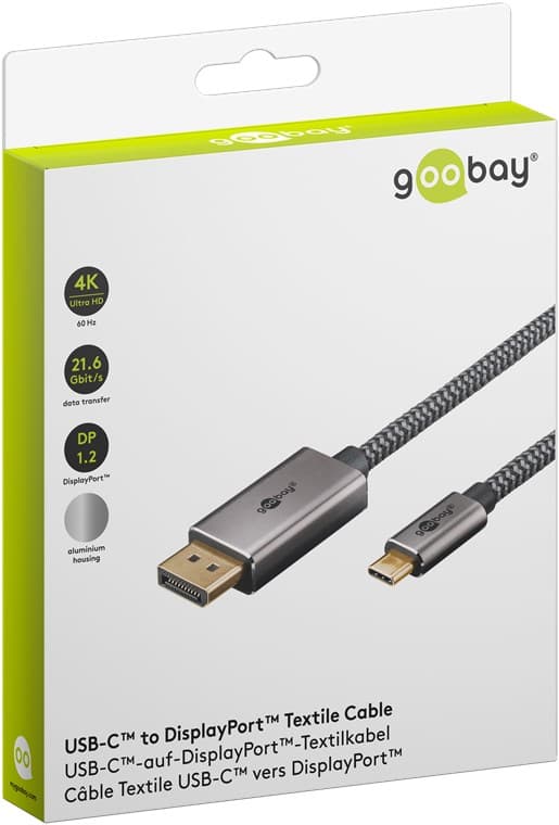 USB-C™-til-DisplayPort™-kabel, 1 m, svart;sølv