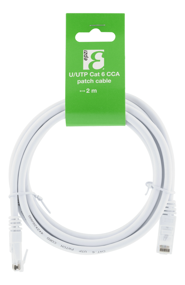 U/UTP Cat6 patch cable, CCA, 2m, 250MHz, white