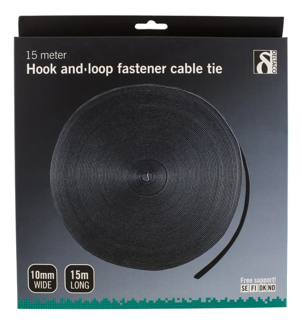 Hook and loop fastener cable ties, width 10mm, 15m, black
