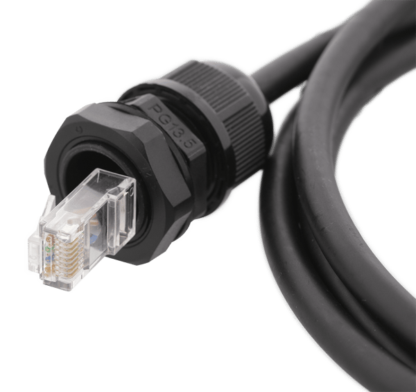 S/FTP Cat6a patch cable, 5m, IP68, PG13.5, black