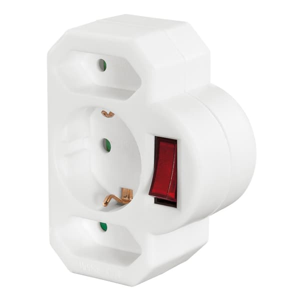 Stikkontakt Adapter 3-Way Med Bryter Adapter Hvit