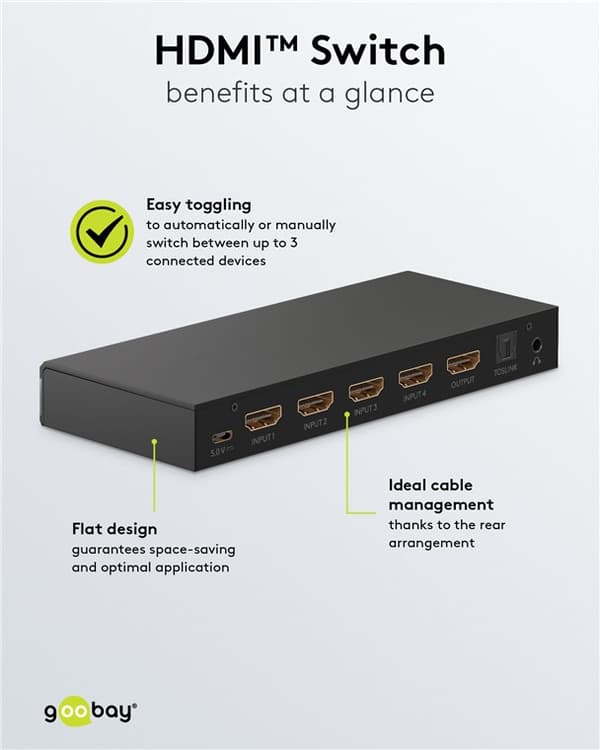 HDMI™ switch box 4 til 1 med lydudgang