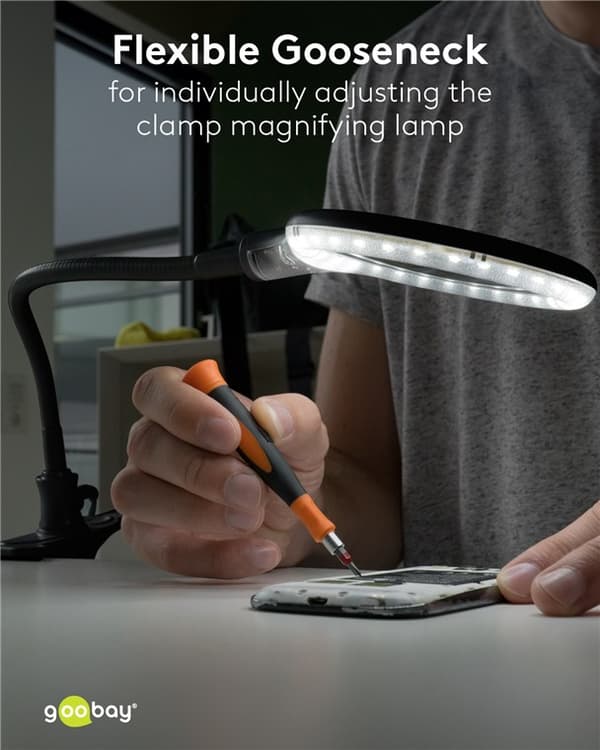 LED forstørrelseslampe med stativ/klemme, 6 W, sort