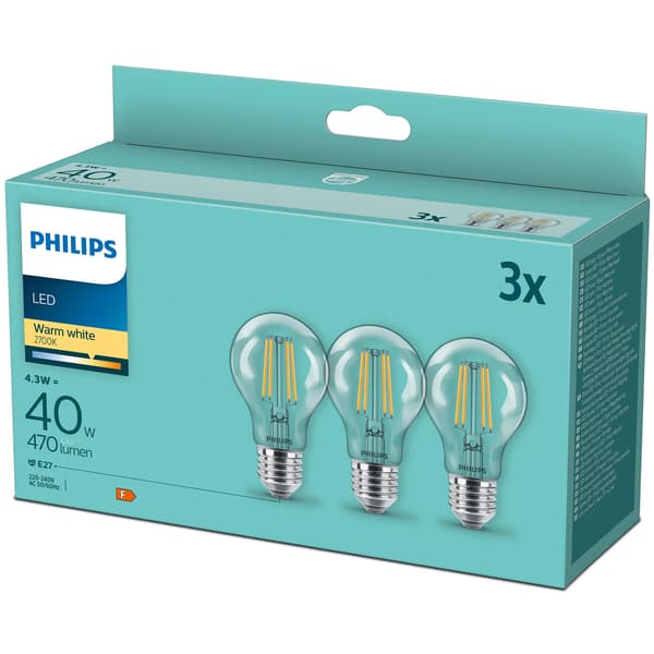 3-pak LED E27 Normal Klar 40W 470lm