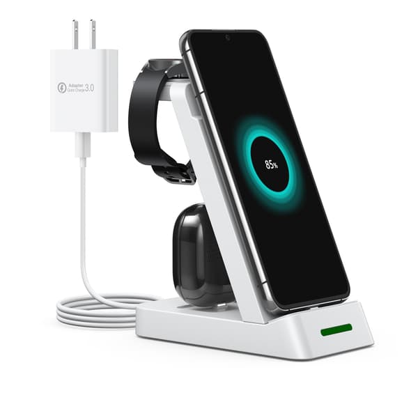 Multifunksjonell trådløs lader for telefon, Samsung smartklokke, øreplugger White
