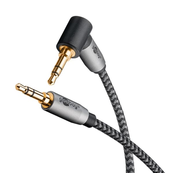 Ljudanslutningskabel AUX, 3,5 mm stereo, 90°, 3 m