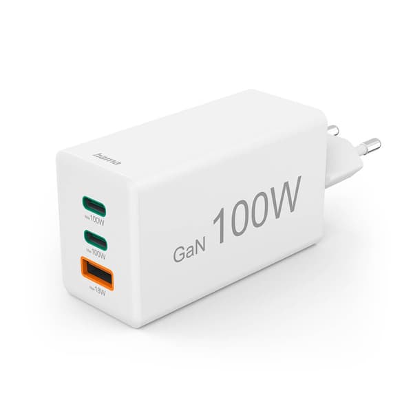 Lader 2x USB-C 1x USB-A GaN 100W Hvit