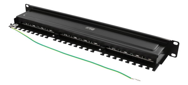 STP patch panel, 24xRJ45, Cat6, 1U, 19", metal, black