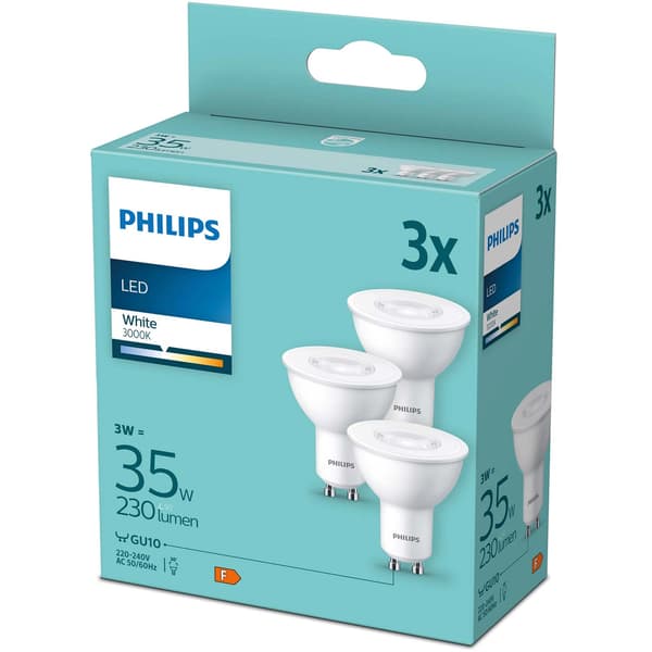3 kpl LED GU10 3W (35W) 3000K 230lm