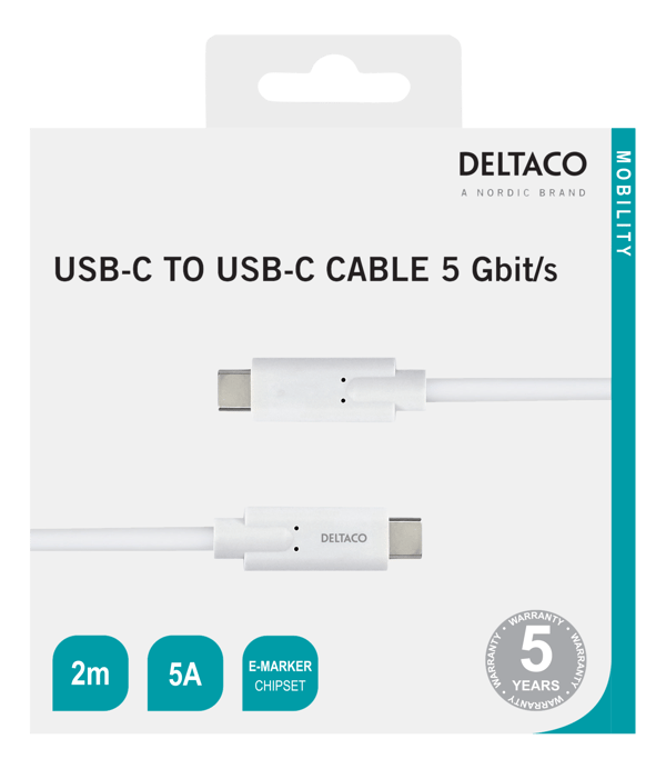 USB-C - USB-C cable, 5Gbit/s, 5A, 2M, white