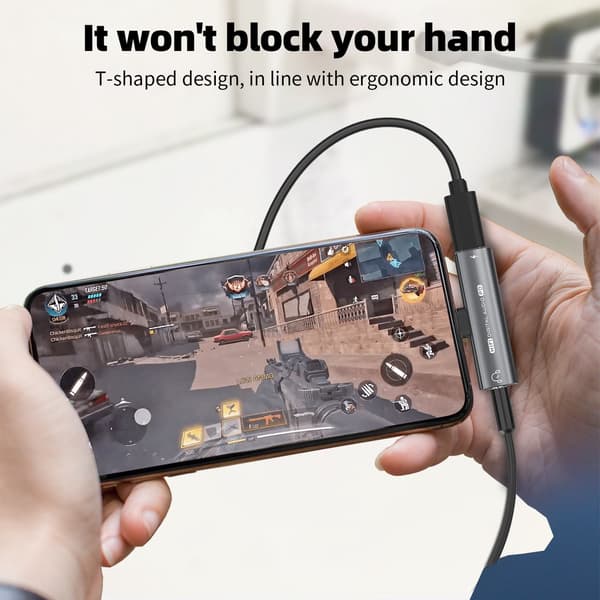 USB-C til 3,5 mm adapter for hodetelefoner og lader Grey