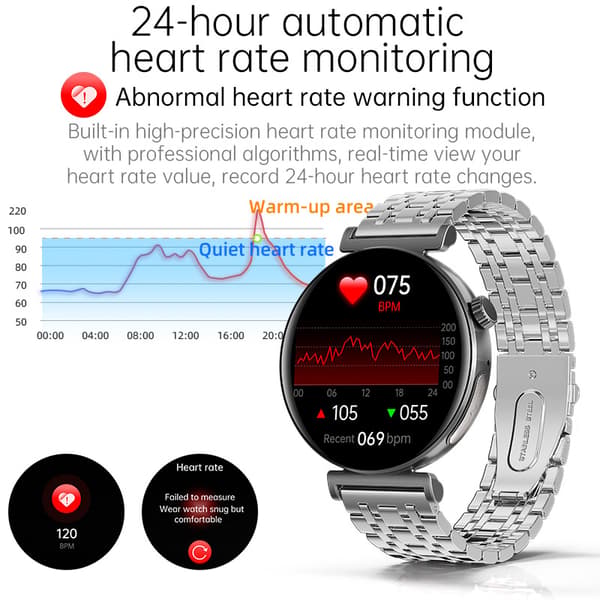 Smartklocka för kvinnor med EKG- och Bluetooth-funktioner