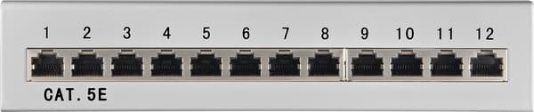 CAT 5e mini/stasjonær patchpanel, 12 porter (1 HE)