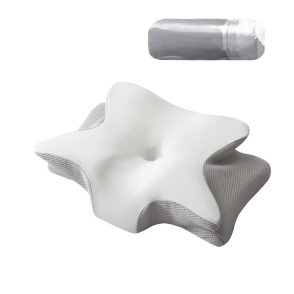 Stor Dobbel Vinge Sommerfuglpute 65x45x15cm - Memory Foam Cervical Støtte for Dyp Søvn White