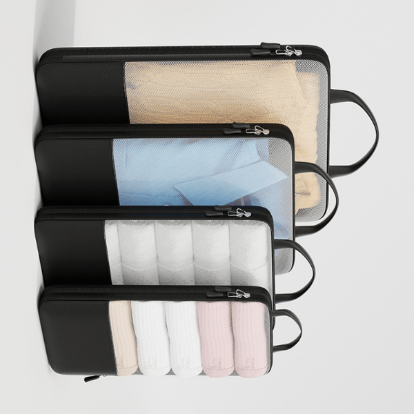 Smarta Packkuber Set - 4 Resetillbehör för Optimal Klädförvaring Black