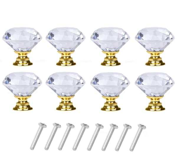 Diamantformade Knoppar i Glas Transparent/Guld 8 st